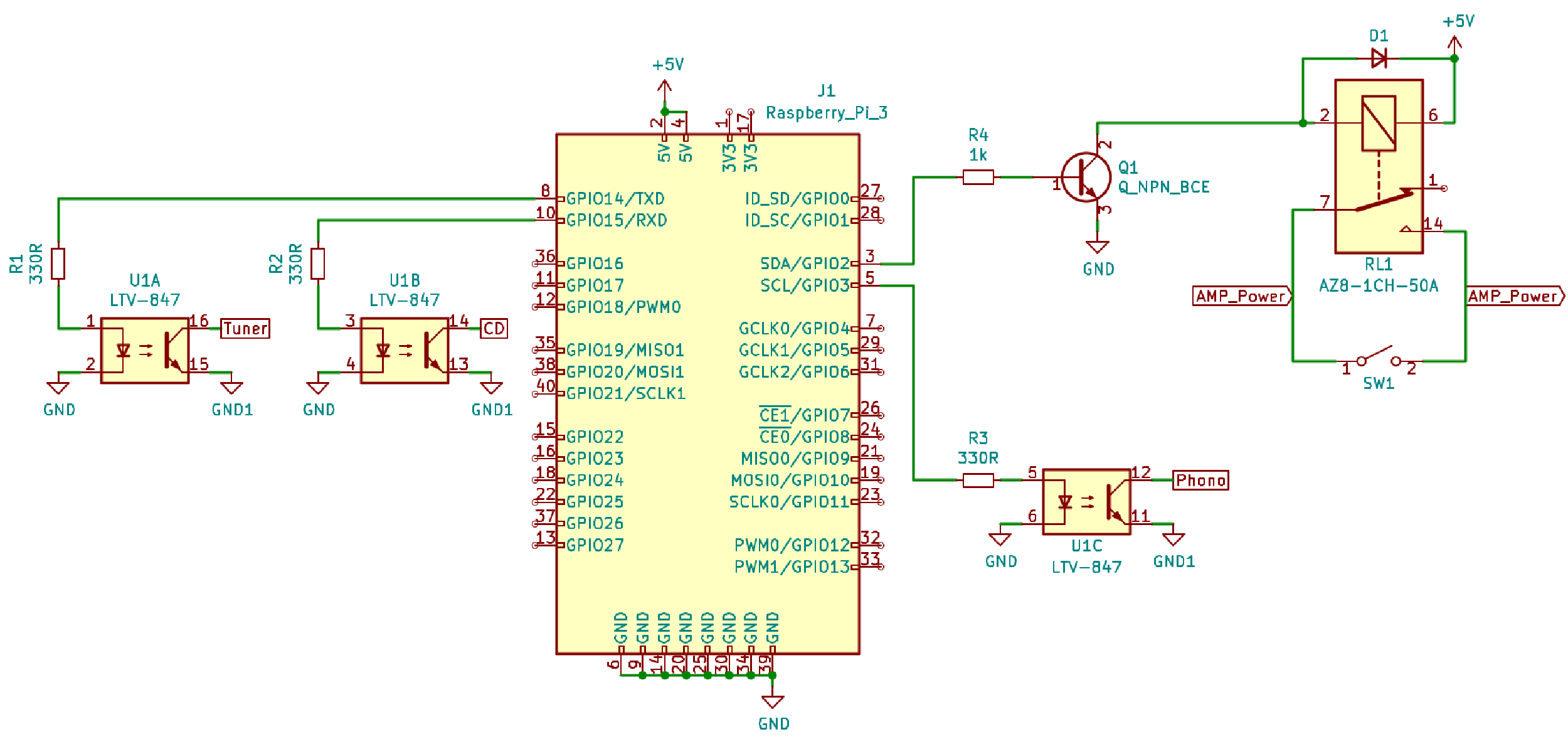 Schematic showing various electrical 
symbols and connections running between them